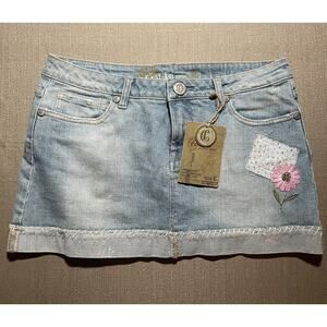 New C Est Toi Jean Skirt Embroidered Flowers And Butterfly MultiColor Blue Zip